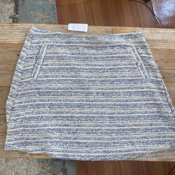 Loft Women Skirts Loft Blue Cream Tweed Boucle Flippy Swing Pocket Skirt Pull On - Picture 3 of 9